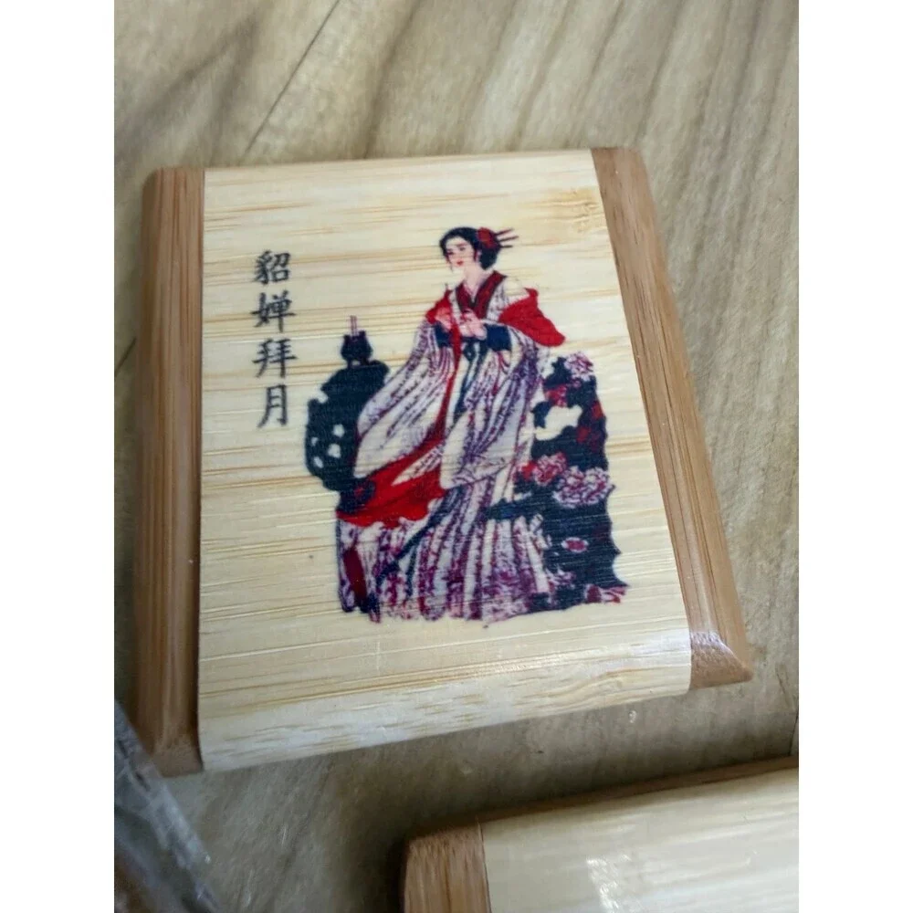 Bamboo Decorative Mirror Set with Asian-Inspired Artwork